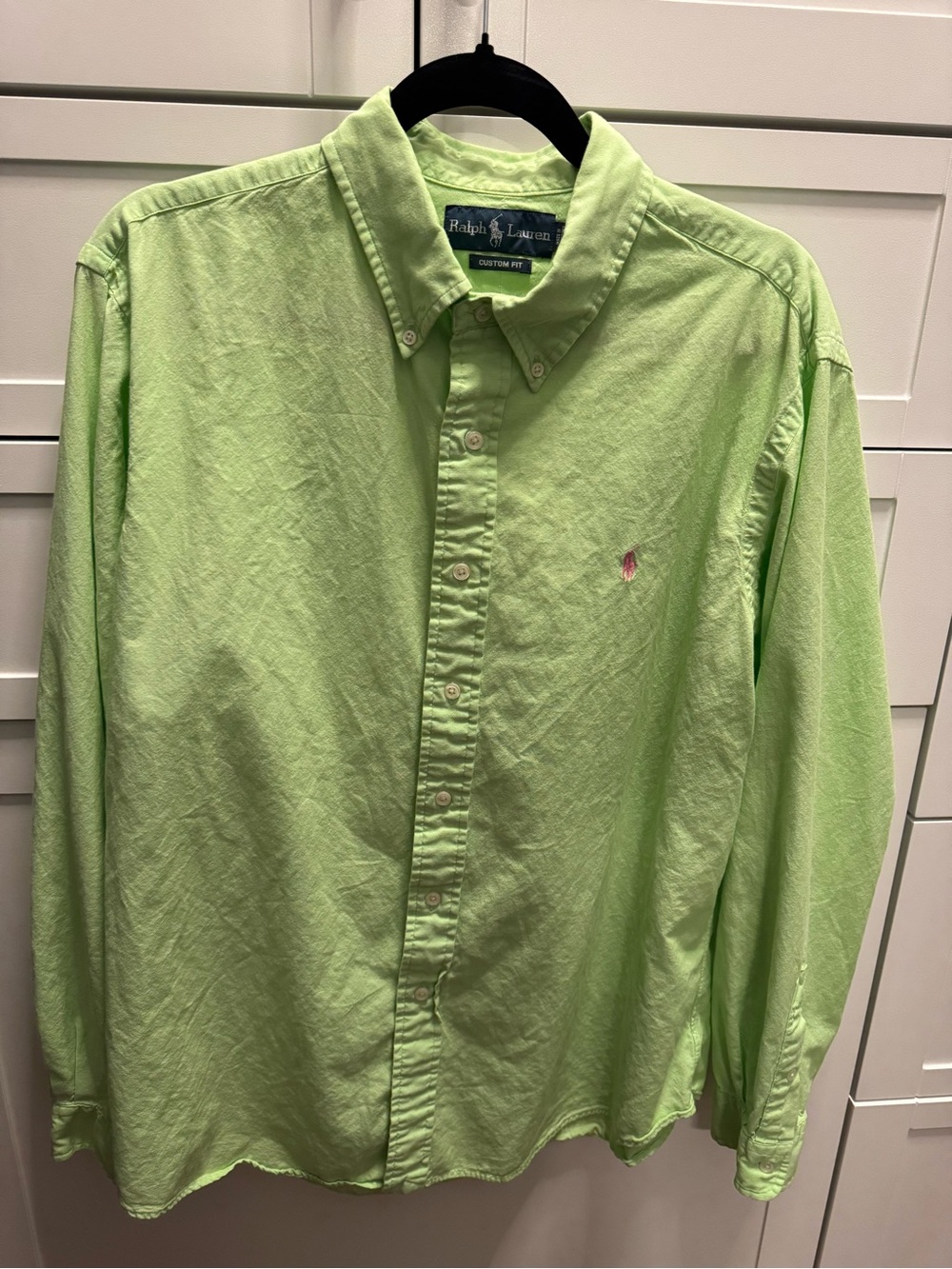 Ralph Lauren Men’s Colorful Lime Green Button-Down Oxford Shirt, Custom Fit